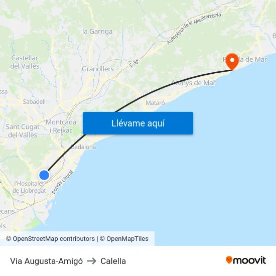 Via Augusta-Amigó to Calella map