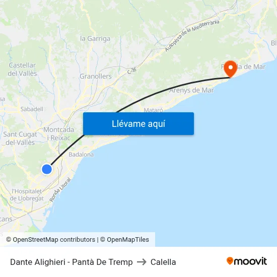 Dante Alighieri - Pantà De Tremp to Calella map