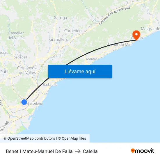 Benet I Mateu-Manuel De Falla to Calella map