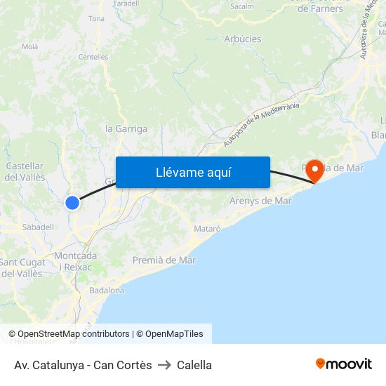 Av. Catalunya - Can Cortès to Calella map
