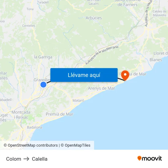 Colom to Calella map