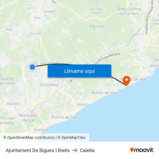 Ajuntament De Bigues I Riells to Calella map