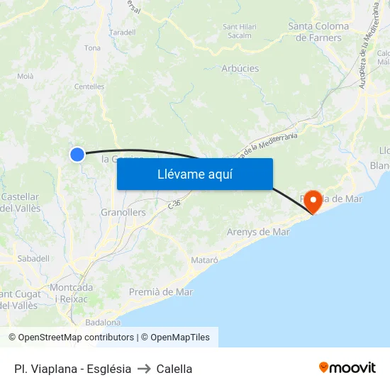 Pl. Viaplana - Església to Calella map
