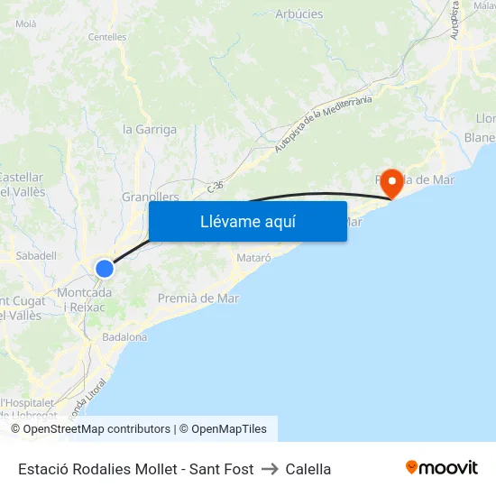 Estació Rodalies Mollet - Sant Fost to Calella map