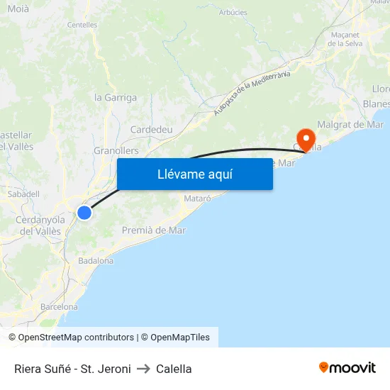 Riera Suñé - St. Jeroni to Calella map