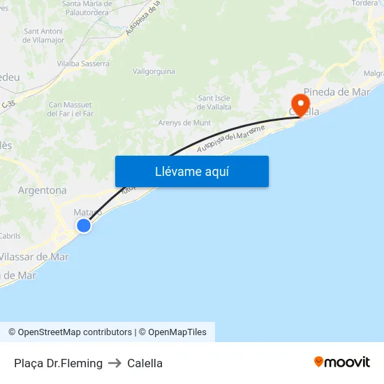 Plaça Dr.Fleming to Calella map