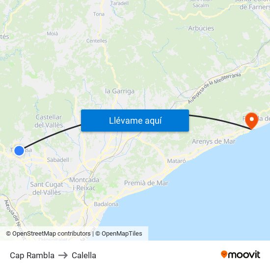 Cap Rambla to Calella map