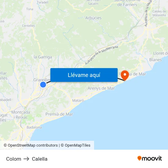 Colom to Calella map