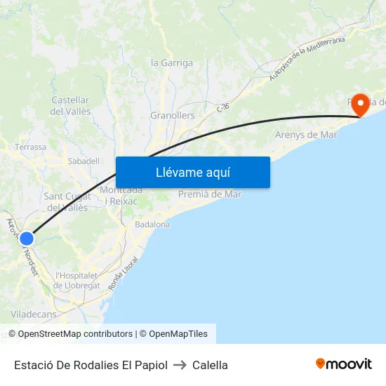 Estació De Rodalies El Papiol to Calella map