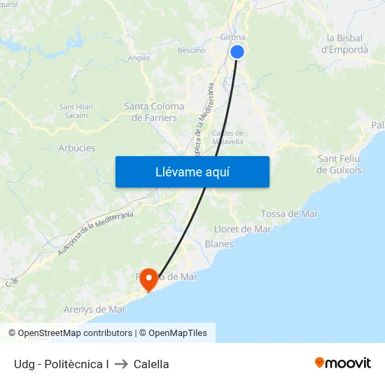 Udg - Politècnica I to Calella map