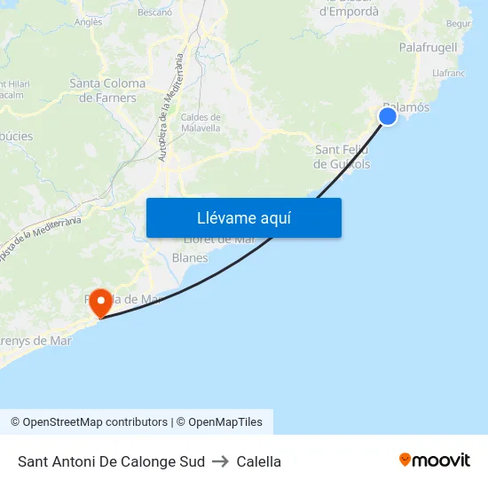 Sant Antoni De Calonge Sud to Calella map