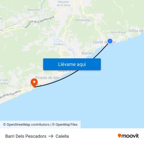 Barri Dels Pescadors to Calella map
