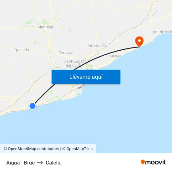 Aigua - Bruc to Calella map