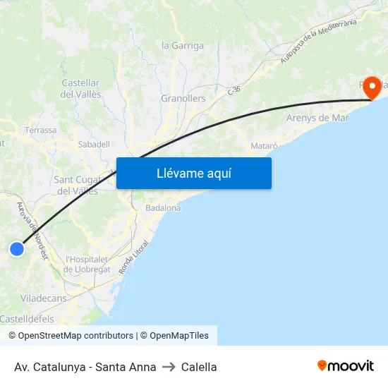 Av. Catalunya - Santa Anna to Calella map