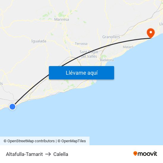 Altafulla-Tamarit to Calella map
