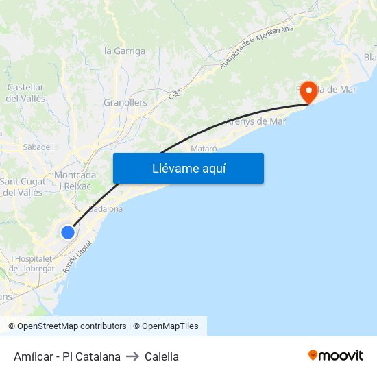 Amílcar - Pl Catalana to Calella map