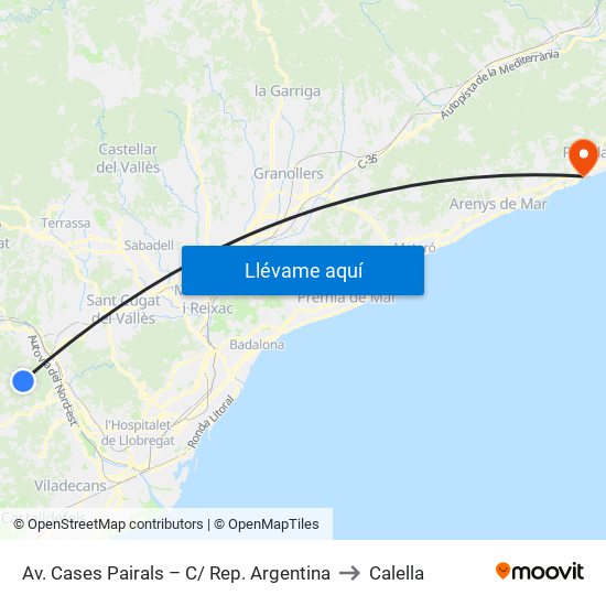 Av. Cases Pairals – C/ Rep. Argentina to Calella map