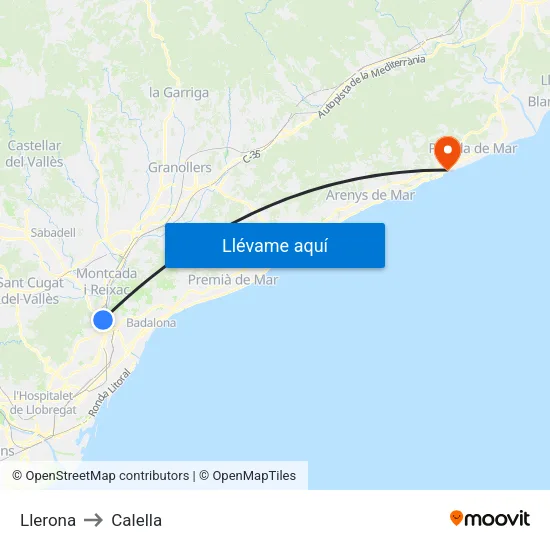 Llerona to Calella map