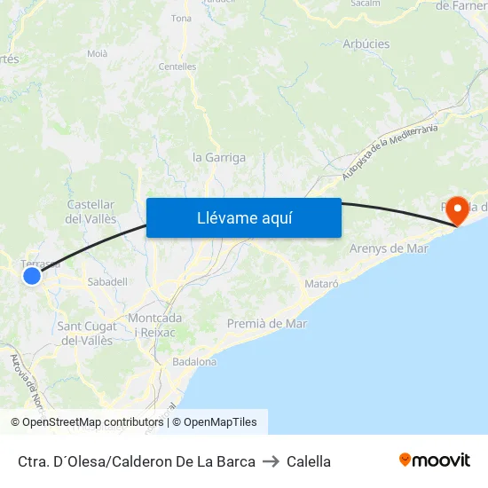 Ctra. D´Olesa/Calderon De La Barca to Calella map