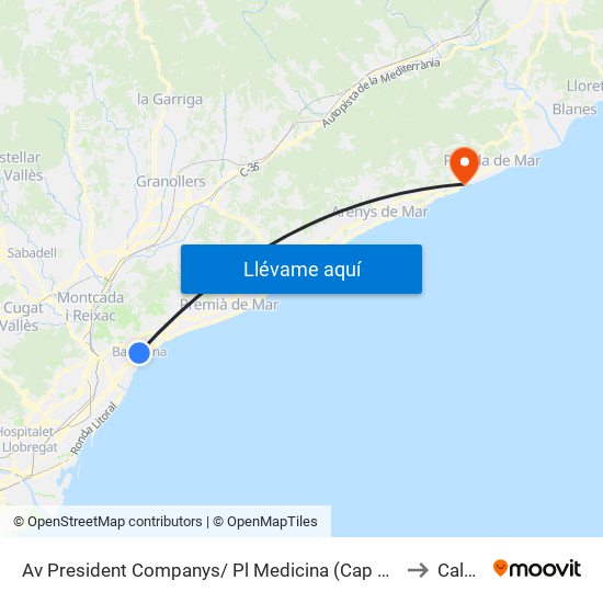 Av President Companys/ Pl Medicina (Cap Dr Robert) to Calella map