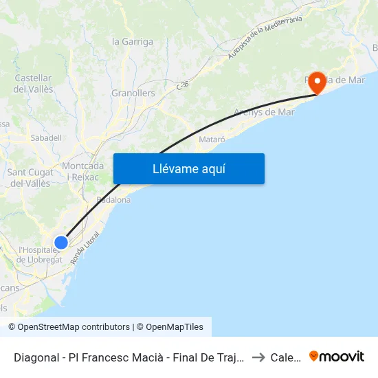 Diagonal - Pl Francesc Macià - Final De Trajecte to Calella map