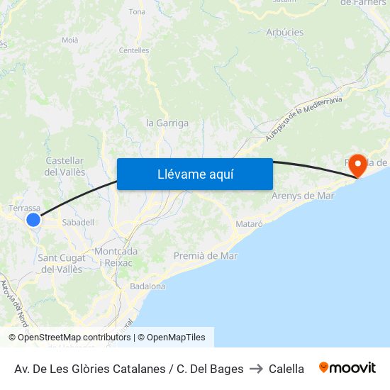 Av. De Les Glòries Catalanes / C. Del Bages to Calella map