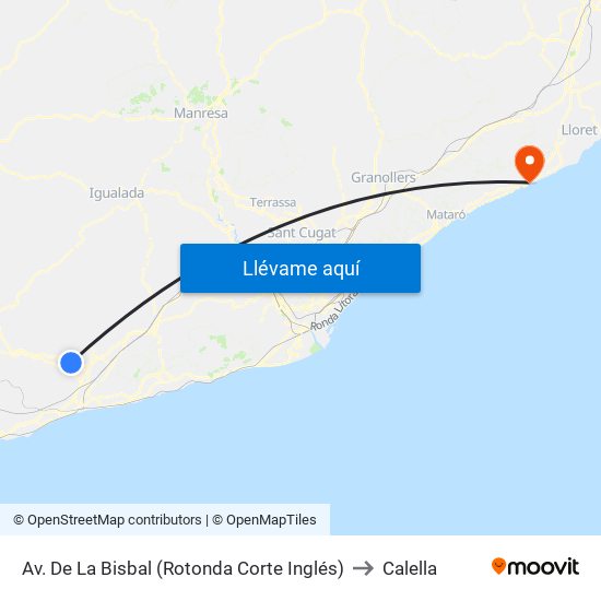 Av. De La Bisbal (Rotonda Corte Inglés) to Calella map