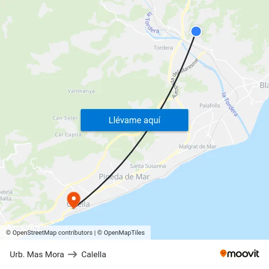 Urb. Mas Mora to Calella map