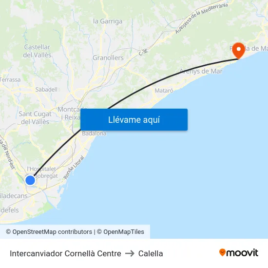 Intercanviador Cornellà Centre to Calella map