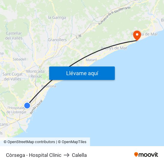 Còrsega - Hospital Clínic to Calella map