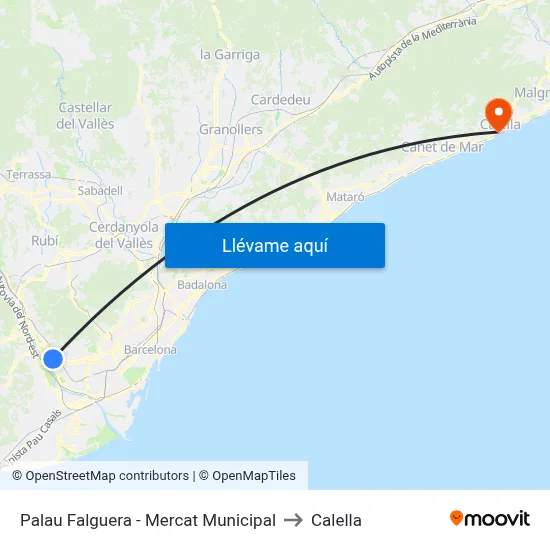 Palau Falguera - Mercat Municipal to Calella map