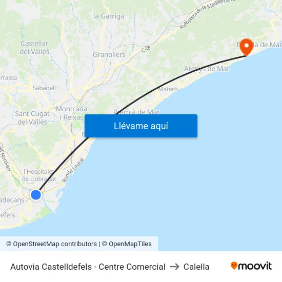Autovia Castelldefels - Centre Comercial to Calella map