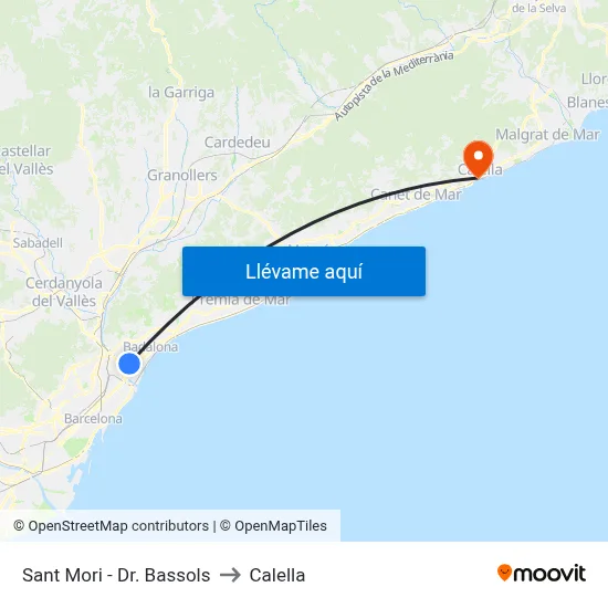 Sant Mori - Dr. Bassols to Calella map