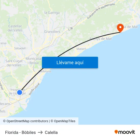 Florida - Bòbiles to Calella map