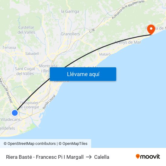 Riera Basté - Francesc Pi I Margall to Calella map