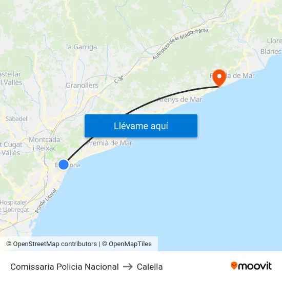 Comissaria Policia Nacional to Calella map