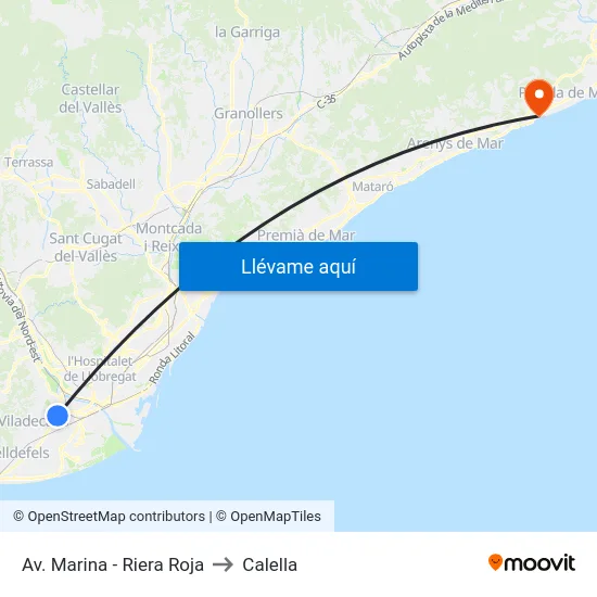 Av. Marina - Riera Roja to Calella map