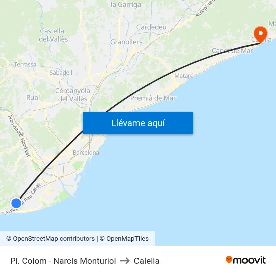 Pl. Colom - Narcís Monturiol to Calella map