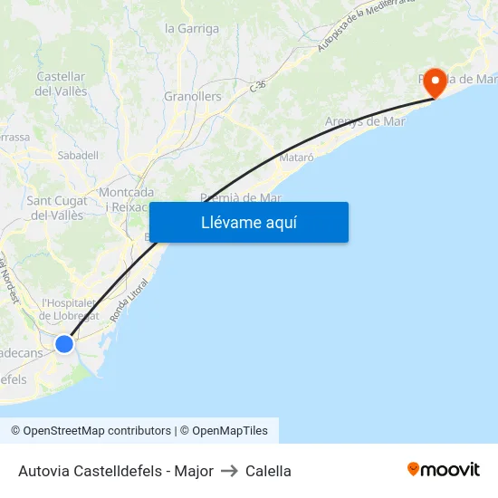 Autovia Castelldefels - Major to Calella map
