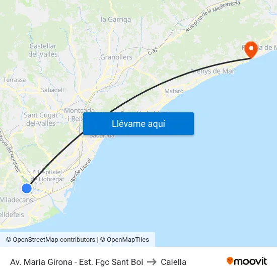 Av. Maria Girona - Est. Fgc Sant Boi to Calella map