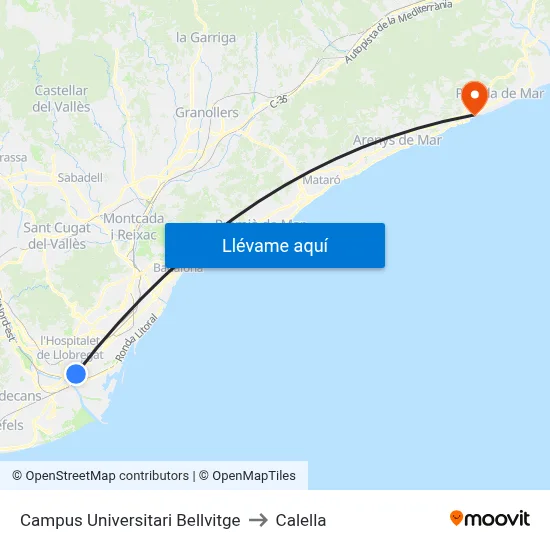 Campus Universitari Bellvitge to Calella map