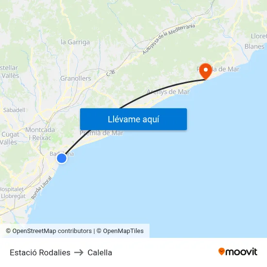 Estació Rodalies to Calella map
