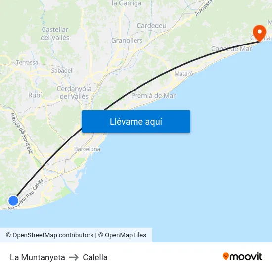 La Muntanyeta to Calella map