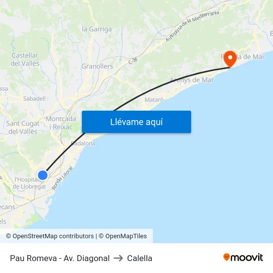 Pau Romeva - Av. Diagonal to Calella map