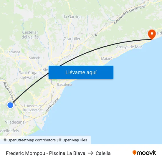 Frederic Mompou - Piscina La Blava to Calella map