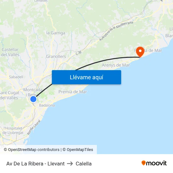 Av De La Ribera - Llevant to Calella map