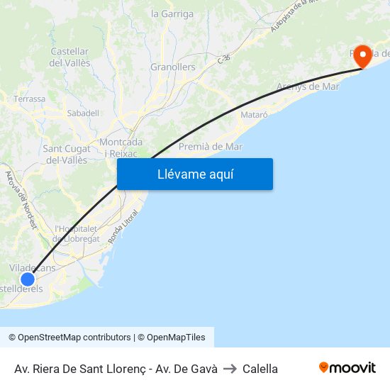Av. Riera De Sant Llorenç - Av. De Gavà to Calella map