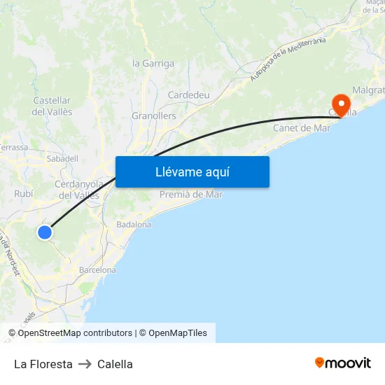 La Floresta to Calella map