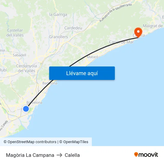 Magòria La Campana to Calella map