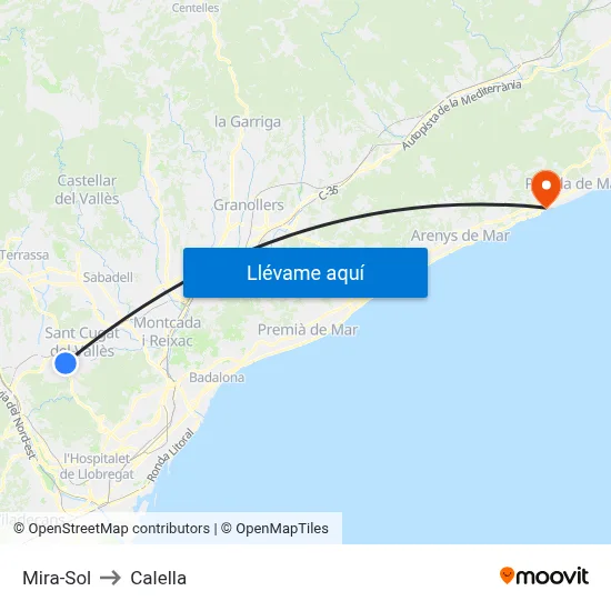 Mira-Sol to Calella map
